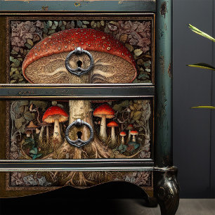 Papier Mousseline Vintage Botanique Rouge Champignons Découpage Art