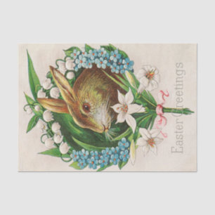 Papier Mousseline Vintage Bunny Floral Wreath Salutations de Pâques