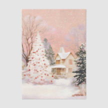 Vintage Cabin & Snowy Tree Decoupage
