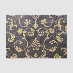 Papier Mousseline Vintage chic damas floral noir et or