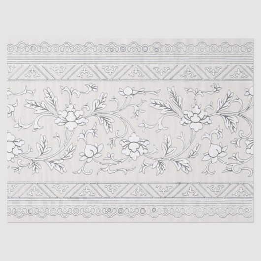 Papier Mousseline Vintage Chinoiserie Blanc Floral Découpage (Recto)