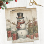 Papier Mousseline Vintage Christmas Snowman<br><div class="desc">Un design vintage de bonhomme de neige. Idéal pour l'emballage cadeau de Noël ou pour les projets artisanaux et de découpage.</div>