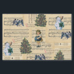 Papier Mousseline Vintage Christmas Tree Snowman Music Tissu Papier<br><div class="desc">Un collage d'illustrations vintages et de partitions de Noël. Comprend une illustration d'une petite fille,  d'un bonhomme de neige,  d'un arbre de Noël et d'oiseaux d'hiver bleus.</div>