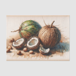 Papier Mousseline Vintage Coconuts Aquarelle Tropicale Découpage