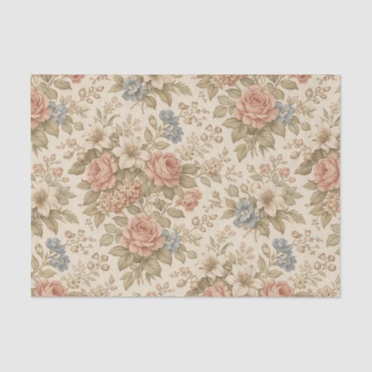 Papier Mousseline Vintage Cottage Rose Garden Pattern (Recto)