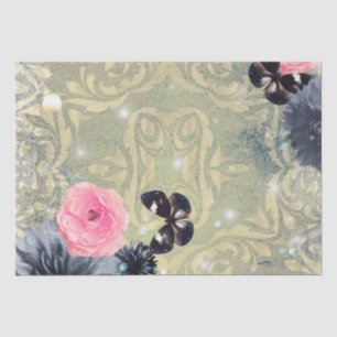 Papier Mousseline Vintage Damas Floral Design Avec Papillons