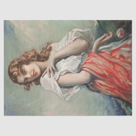 Papier Mousseline Vintage Dame Élégante Avec Découpage Fleur (Recto)