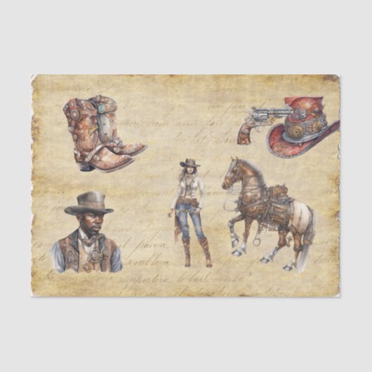 Papier Mousseline Vintage Découpage Western Steampunk (Recto)