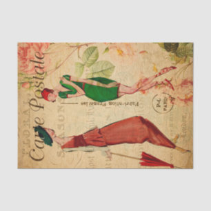 Papier Mousseline Vintage Deux femmes parlent et plaisantent Floral