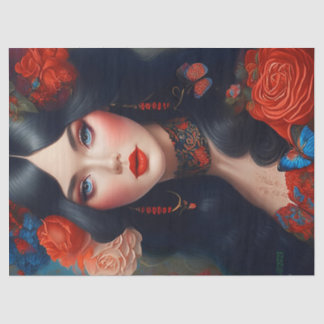 Papier Mousseline Vintage Élégante Dame En Rouge 1 Découpage