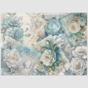 Papier Mousseline Vintage Ephémère Blue Shabby Chic Floral Découpage