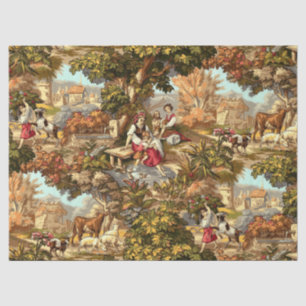 Papier Mousseline Vintage époque victorienne 1890 Scènes pastorales 