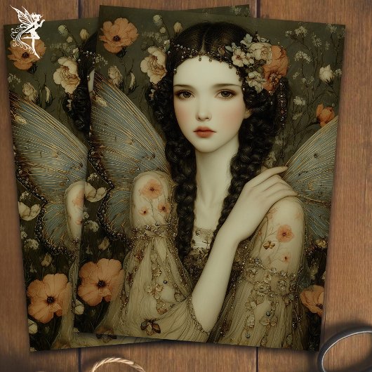 Papier Mousseline Vintage Fairy in Wildflower Garden Decoupage