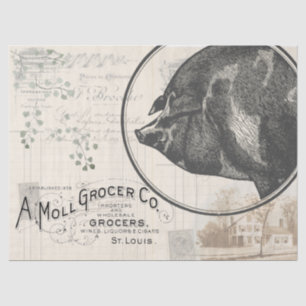 Papier Mousseline Vintage Farmhouse Pig Grocery Decoupage Paper