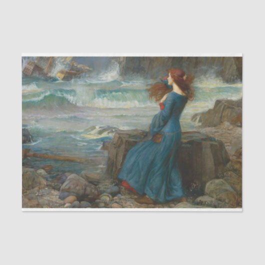 Papier Mousseline Vintage femme d'antiquité regardant l'océan (Recto)