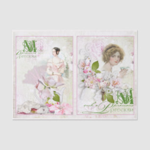 Papier Mousseline Vintage femme rose papillon floral dentelle découp