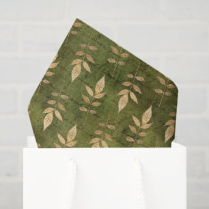 Papier Mousseline Vintage feuille verte et feuille d'or