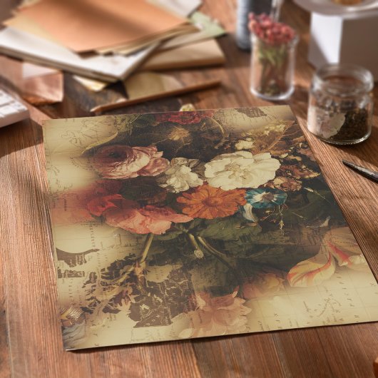 Papier Mousseline Vintage floral antique