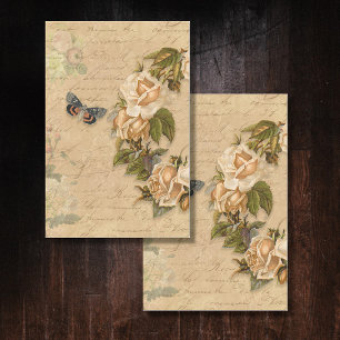 Papier Mousseline Vintage Floral Automne Rose d'or Ephemera Découpag
