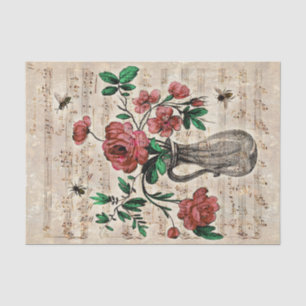 Papier Mousseline Vintage Floral Bees Musique Ephémère Tissu Papier