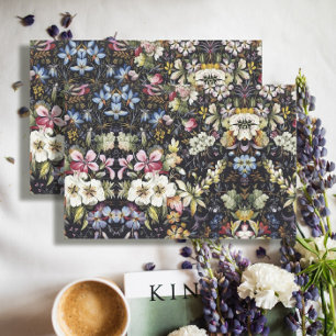 Papier Mousseline Vintage Floral Bleu Blanc Botanique Motif