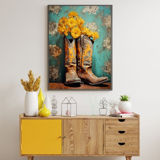 Papier Mousseline Vintage Floral Boots de cowboy
