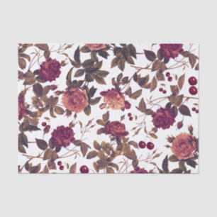 Papier Mousseline Vintage Floral Bourgogne Rose Cherry