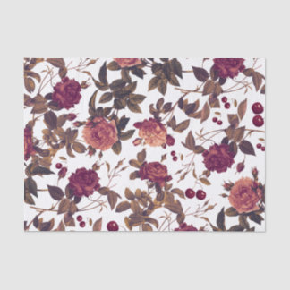 Papier Mousseline Vintage Floral Bourgogne Rose Cherry