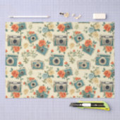 Papier Mousseline Vintage Floral & Motif de caméra (Artisanat)