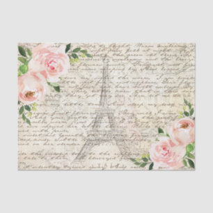 Papier Mousseline Vintage français Floral Roses Old Letter Decoupage