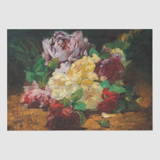 Papier Mousseline Vintage français Georges Jeannin Roses (Recto)