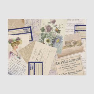 Papier Mousseline Vintage French Postcard Beach Floral Collage