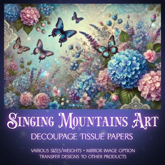 Papier Mousseline Vintage Garden Blooms & Butterflies Decoupage