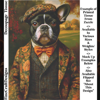 Papier Mousseline Vintage Gentleman Frenchie Dog Art EW6R Decoupage