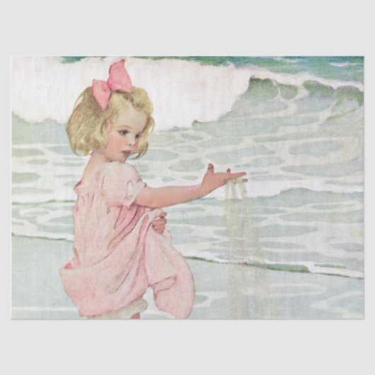 Papier Mousseline Vintage Girl Sandy Beach Océan nautique (Recto)