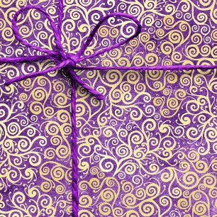 Papier Mousseline Vintage Gold Swirls Motif Luxe Purple Amethyst