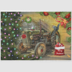 Papier Mousseline Vintage Green Farm Tracteur Noël Rustic Grange