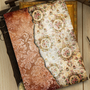 Papier Mousseline Vintage Grungy Tordu Gold Damask