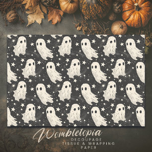 Papier Mousseline Vintage Halloween Éffrayant Fantômes & Étoiles Mot