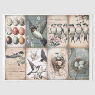 Papier Mousseline Vintage hirondelle et printemps des fleurs