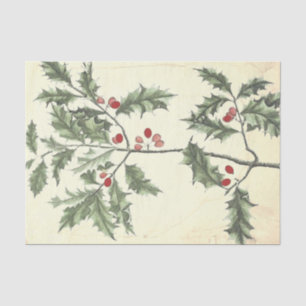 Papier Mousseline Vintage Holly et baies 1930 Découpage de Noël