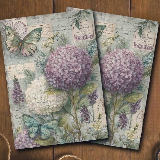 Papier Mousseline Vintage Hydrangea Butterfly Garden Decoupage