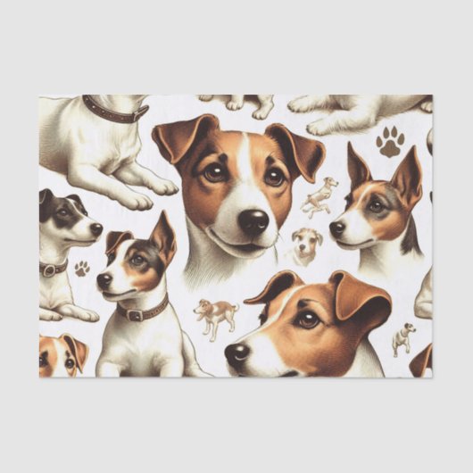 Papier Mousseline Vintage Jack Russell Terrier sans fil (Recto)
