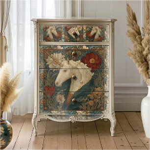 Papier Mousseline Vintage Jade Red William Morris Style Unicorn