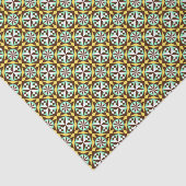 Papier Mousseline Vintage jaune Bleu Brown Barcelone Motif (Détail)
