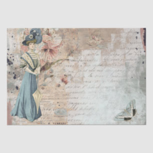 Papier Mousseline Vintage Lady Shabby French Script Papillon