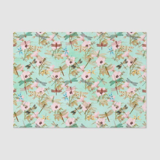 Papier Mousseline Vintage libellule florale (Recto)
