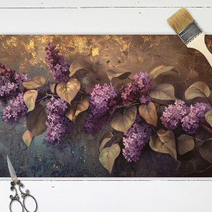Papier Mousseline Vintage Lilacs Purple Gold Peinture à l'huile d'or