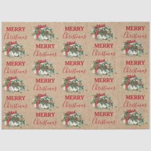 Papier Mousseline Vintage Noël Cadeau Vacances Holly Berries Kraft