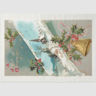 Papier Mousseline Vintage Noël cloches, Holly & Eglise en hiver